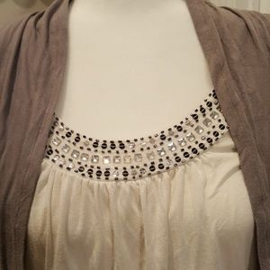 Grey and White Blouse with Rhinestones - Size PM